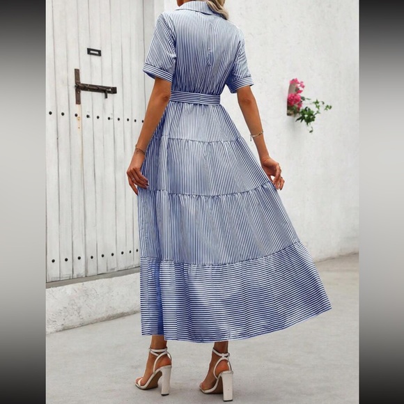 Luxe striped button down belted maxi dress - Picture 7 of 16